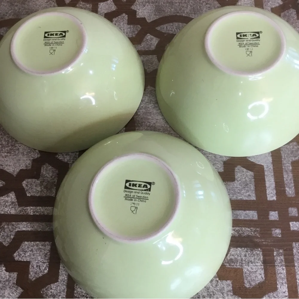 3 IKEA FARGRIK Green Chartreuse Light Lime Coupe Cereal Bowls 12011 6 3/8